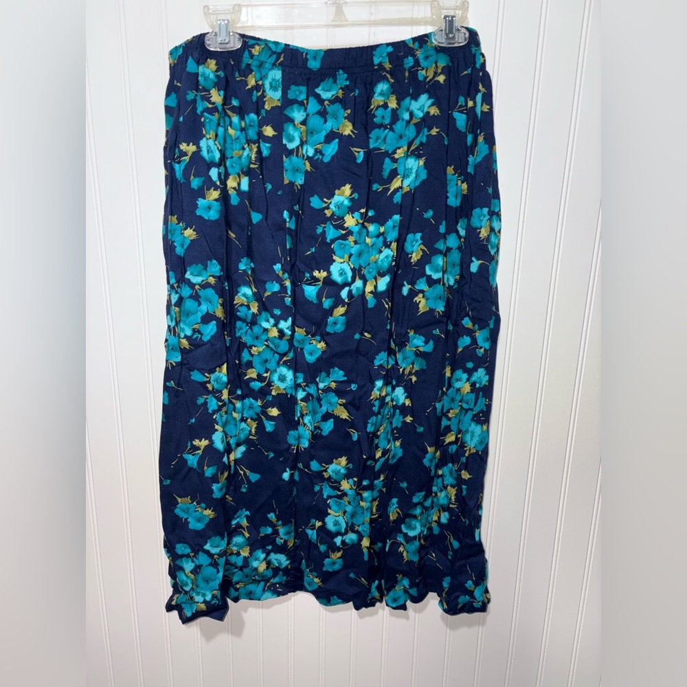 Vintage Nikki Blue and Green Floral Midi Skirt| Size 3x - Picture 2 of 3